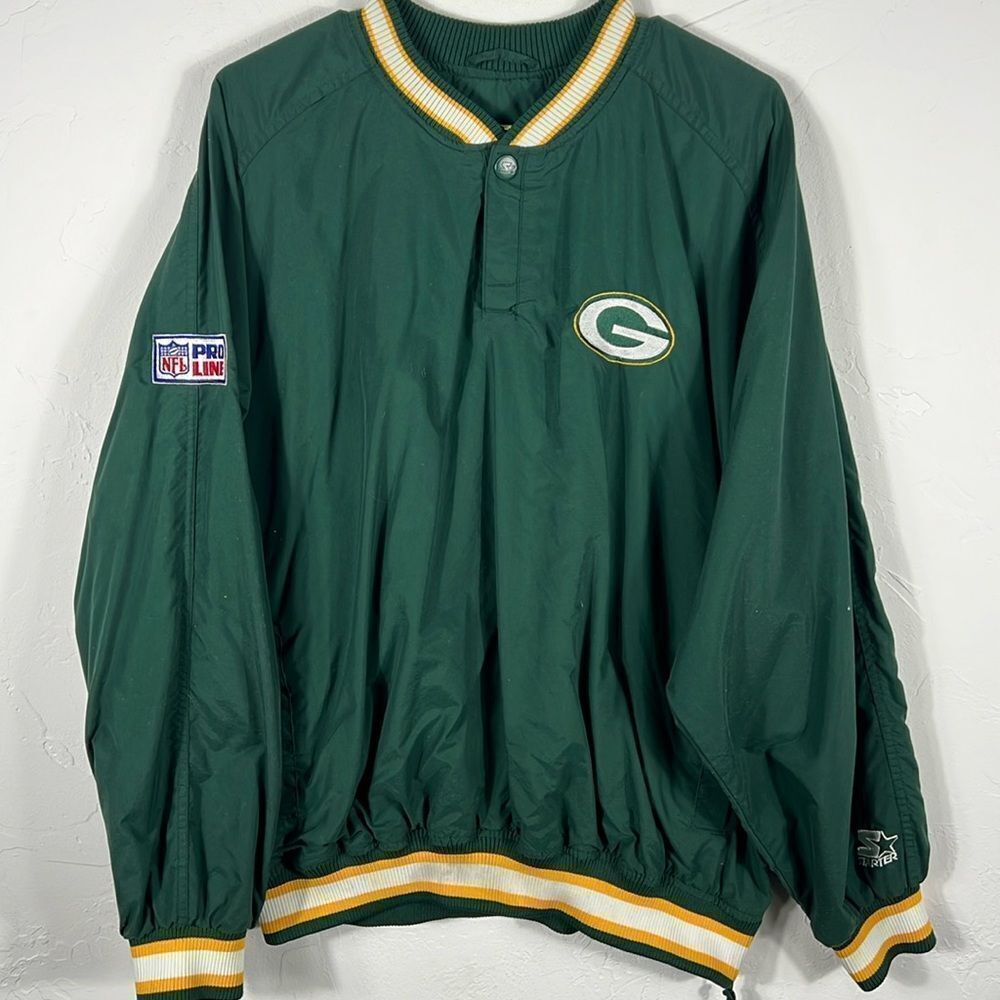 🔥🏈 Vintage GREEN BAY PACKERS NFL PRO LINE Starter Fleece Lined Pullover Jacket